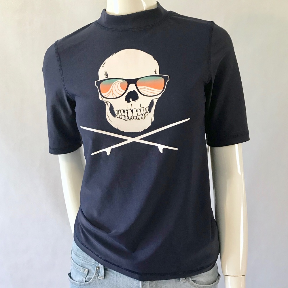 3/$15 Cherokee SPF 50+ Navy Skull Rash-Guard